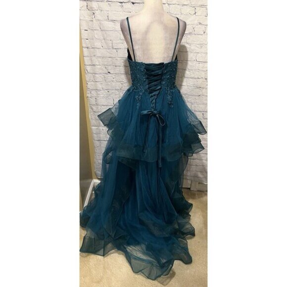Teal Tulle Prom Dress Gown Formal Dance Event Size 4 - Picture 7 of 12
